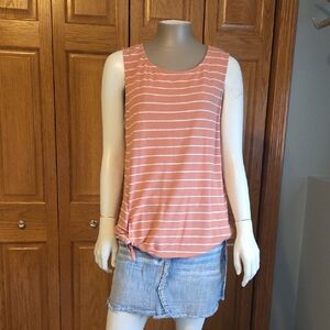 Kaileigh Coral-Striped Sleeveless Tank with Side Tie
